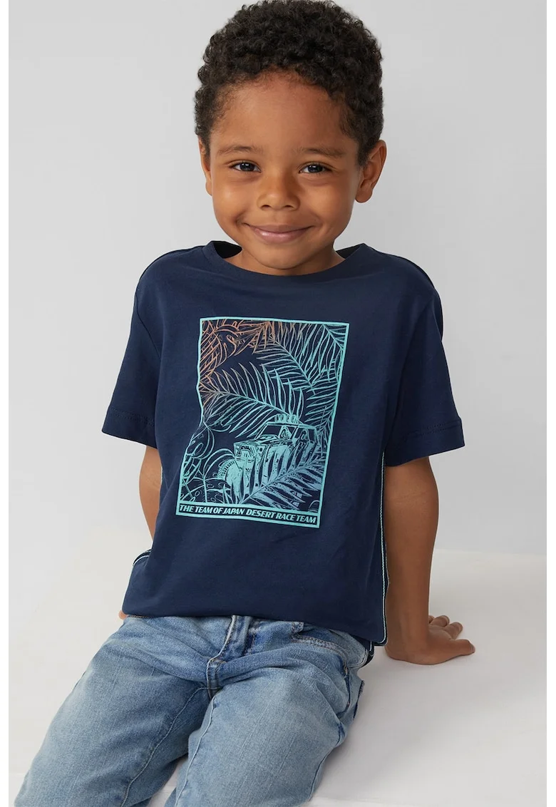 Tricou cu imprimeu tropical, Bleumarin