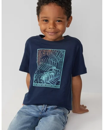 Tricou cu imprimeu tropical, Bleumarin