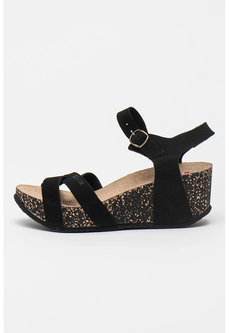 Sandale wedge de piele intoarsa, Negru