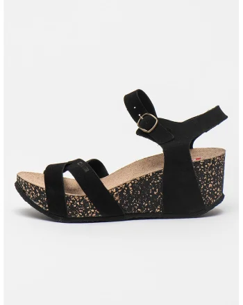 Sandale wedge de piele intoarsa, Negru