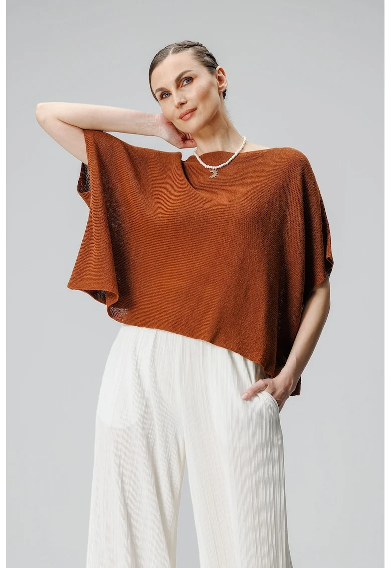 Tricou de in cu maneci liliac, Maro