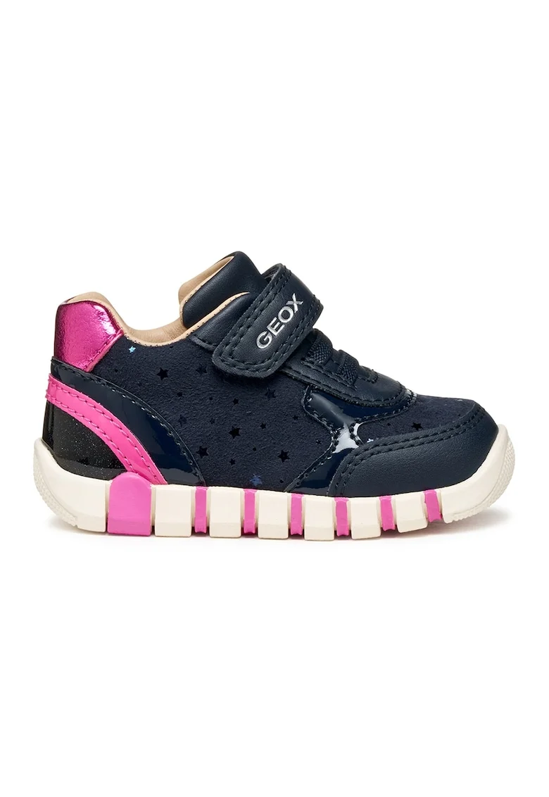 Pantofi sport din piele ecologica cu inchidere velcro, Fucsia/Bleumarin