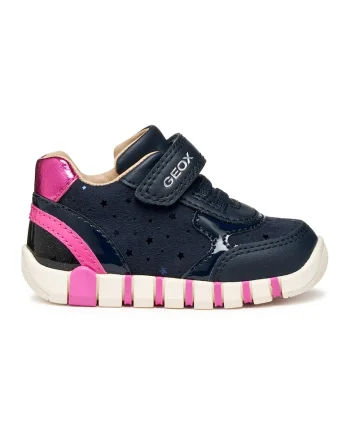 Pantofi sport din piele ecologica cu inchidere velcro, Fucsia/Bleumarin