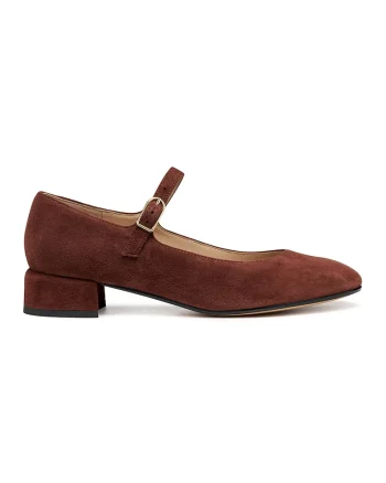 Pantofi Mary Jane de piele intoarsa, Maro cognac