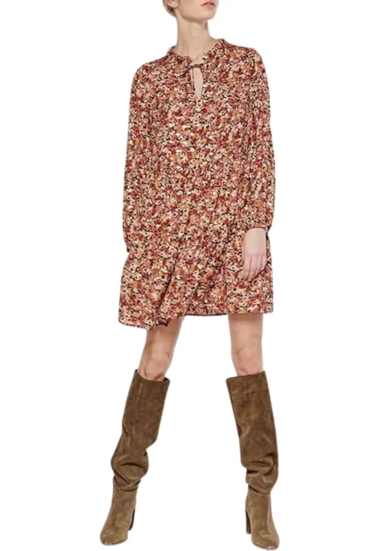 Rochie dama  flori, evazata, multicolor, poliester
