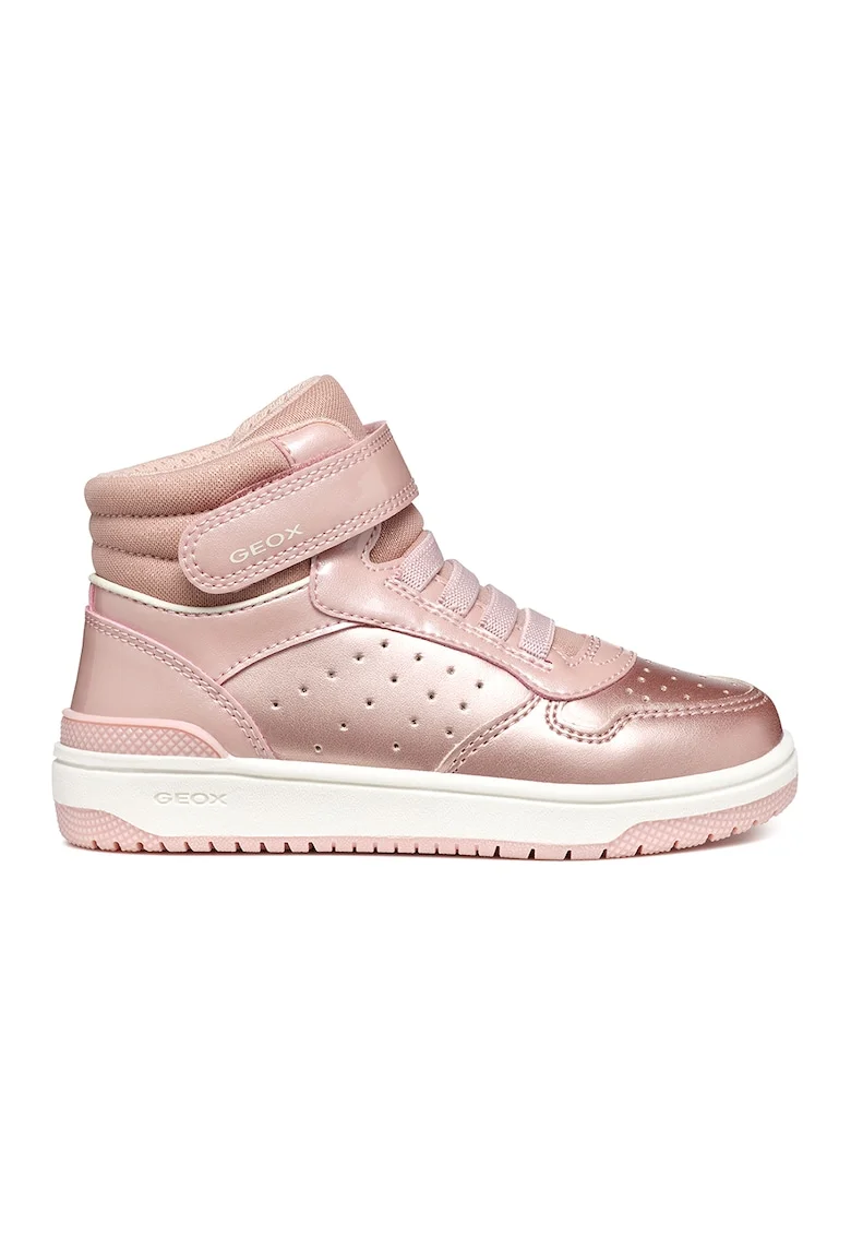 Pantofi sport de piele ecologica cu velcro, Roz pastel/Auriu rose