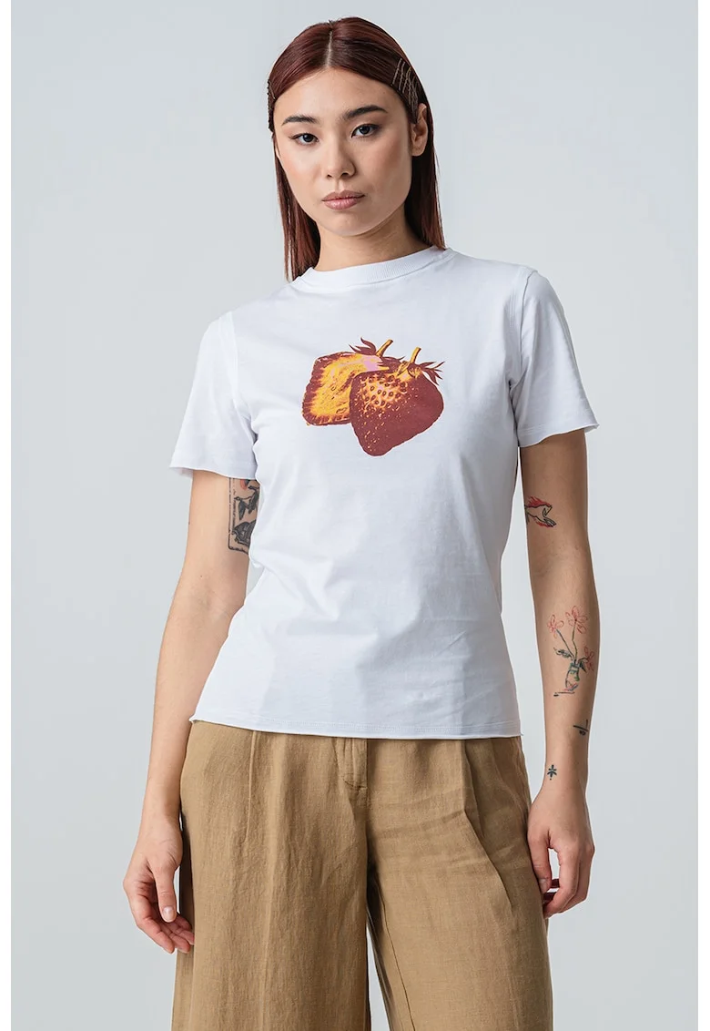 Tricou cu imprimeu fructat Duomo, Galben pai/Rosu inchis/Alb optic