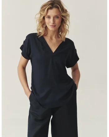 Bluza lejera cu decolteu in V, Negru