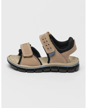 Sandale din piele cu velcro, Maro nisip