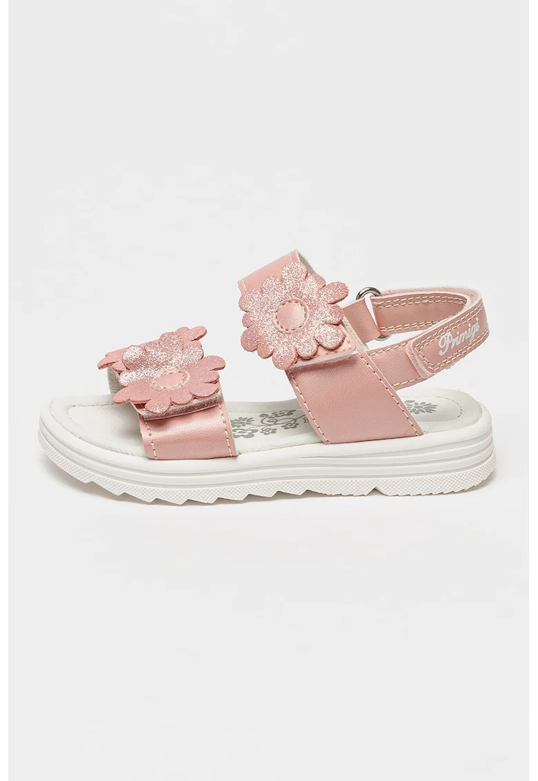 Sandale din piele cu velcro, Roz deschis