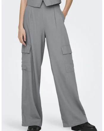 Pantaloni din amestec de in cu buzunare cu clapa, Gri