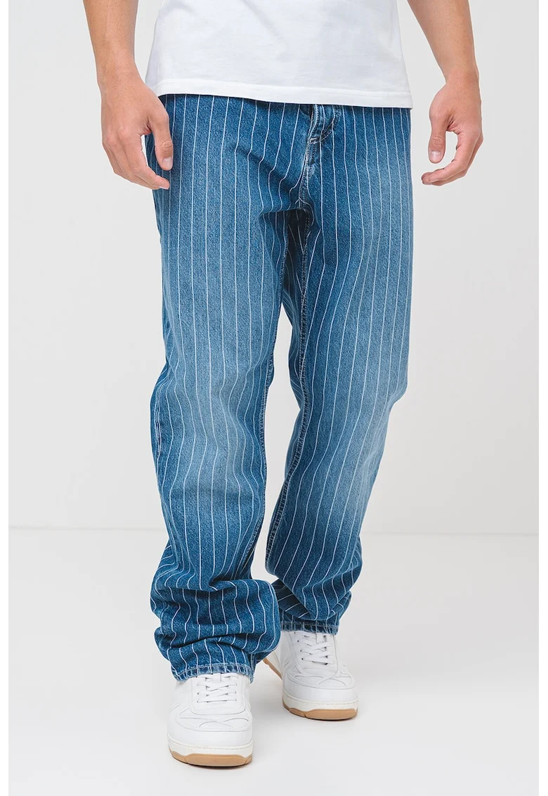 Blugi relaxed fit cu nasturi Nate, Alb/Albastru inchis