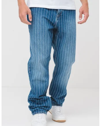 Blugi relaxed fit cu nasturi Nate, Alb/Albastru inchis