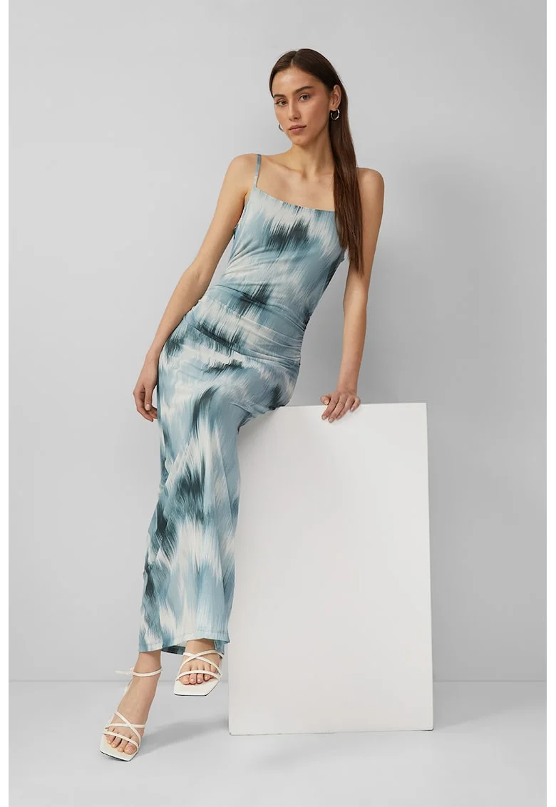 Rochie lunga cu imprimeu, Alb/Albastru
