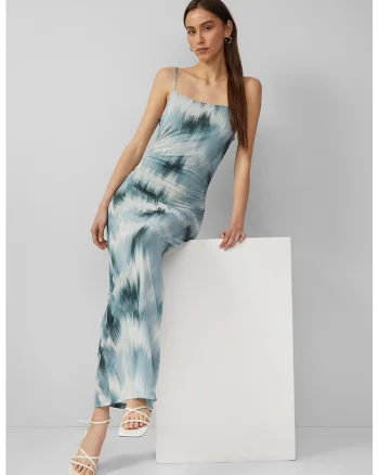 Rochie lunga cu imprimeu, Alb/Albastru