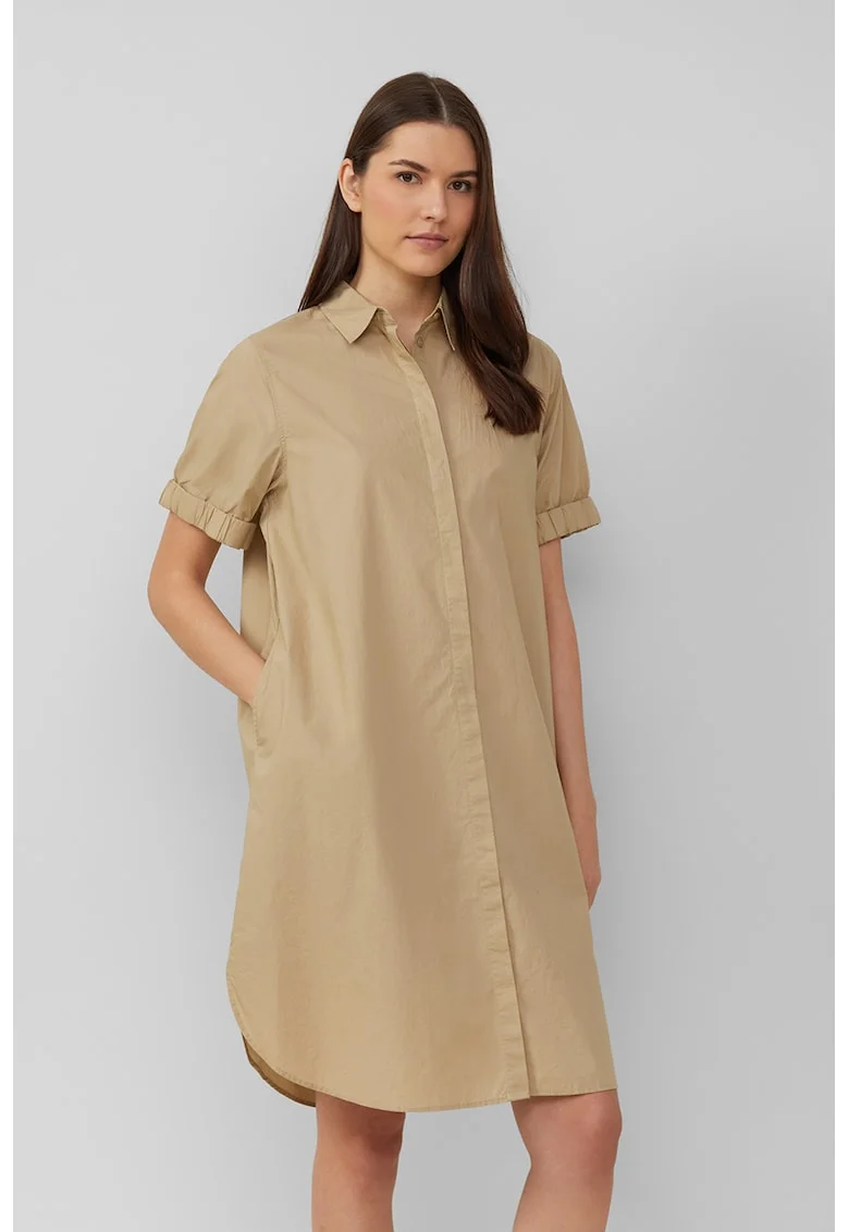Rochie-camasa cu buzunare laterale, Bej inchis