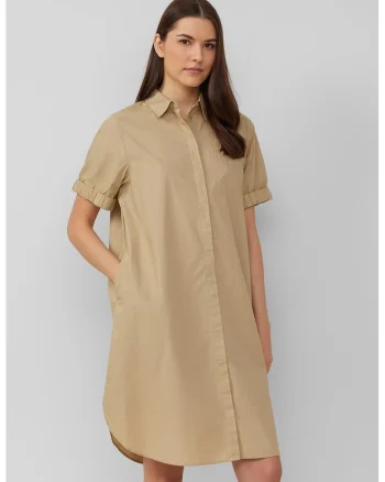 Rochie-camasa cu buzunare laterale, Bej inchis