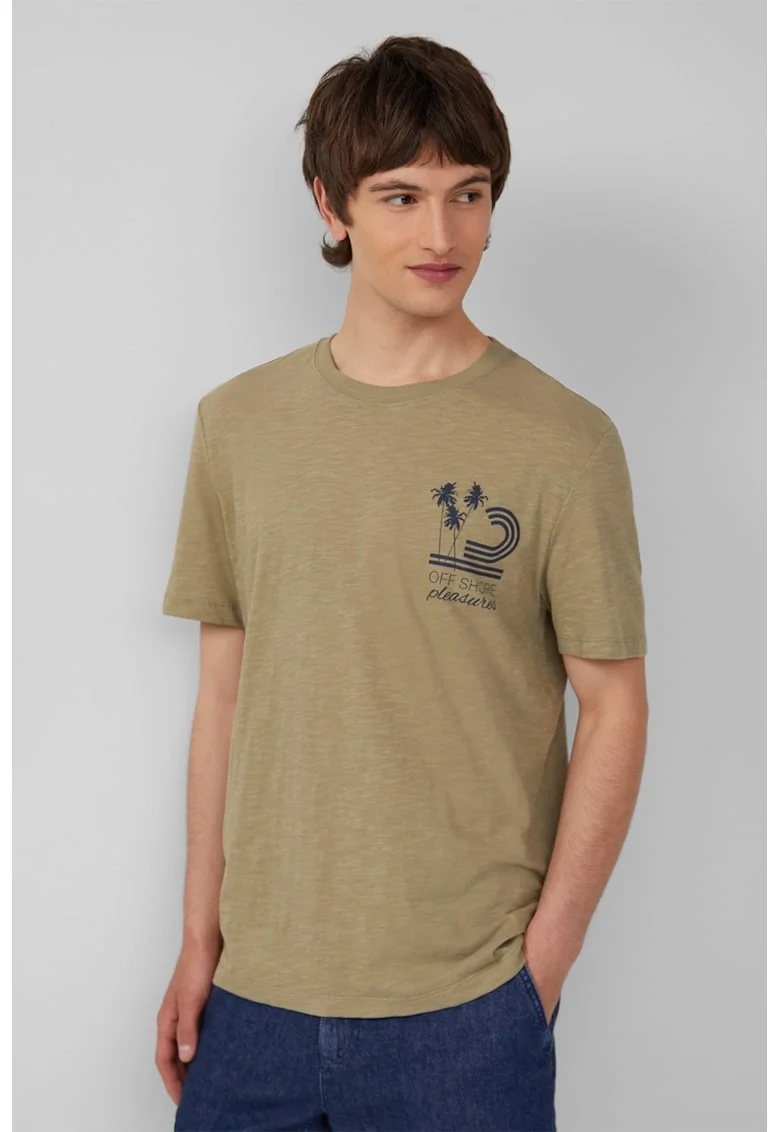 Tricou cu model grafic si imprimeu text, Kaki