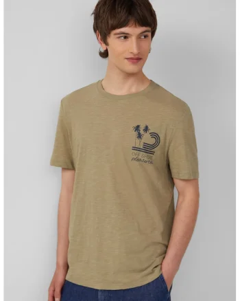 Tricou cu model grafic si imprimeu text, Kaki