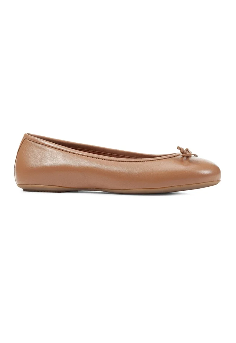 Balerini din piele cu aplicatie cu funda, Caramel