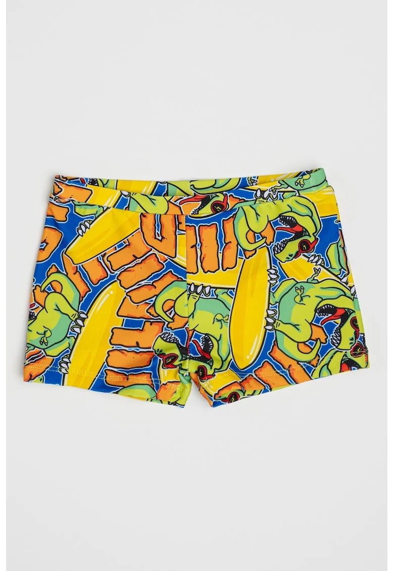 Pantaloni scurti cu imprimeu si talie elastica, Portocaliu/Verde lime/Albastru