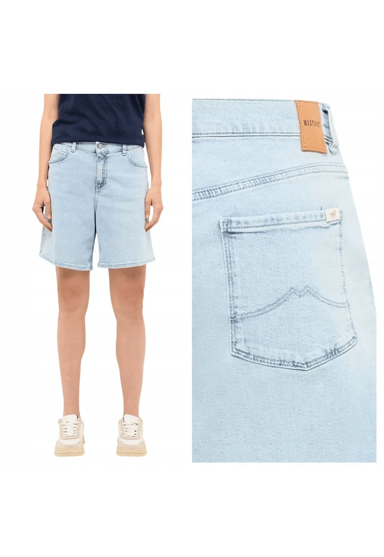 Blugi Scurti Dama,  Style Jodie Shorts, Slim Fit, Fermoar, Lungime Scurta, Denim Aspect, Buzunare Frontale Si La Spate, Bumbac, Albastru, Albastru