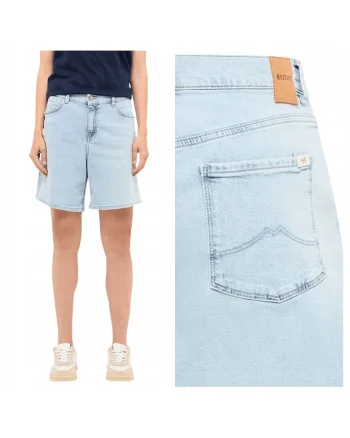 Blugi Scurti Dama,  Style Jodie Shorts, Slim Fit, Fermoar, Lungime Scurta, Denim Aspect, Buzunare Frontale Si La Spate, Bumbac, Albastru, Albastru
