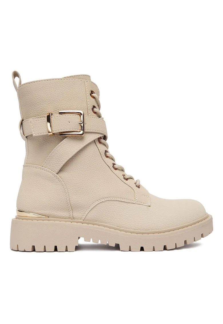 Botine dama,  fermoar, bej, material textil,