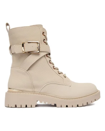 Botine dama,  fermoar, bej, material textil,