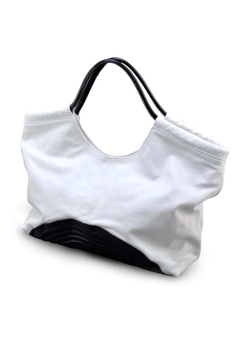 Geanta dama Flow,  piele naturala, alb-negru