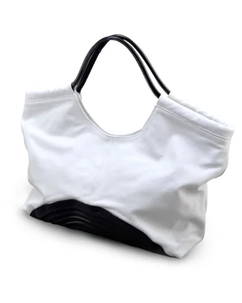 Geanta dama Flow,  piele naturala, alb-negru