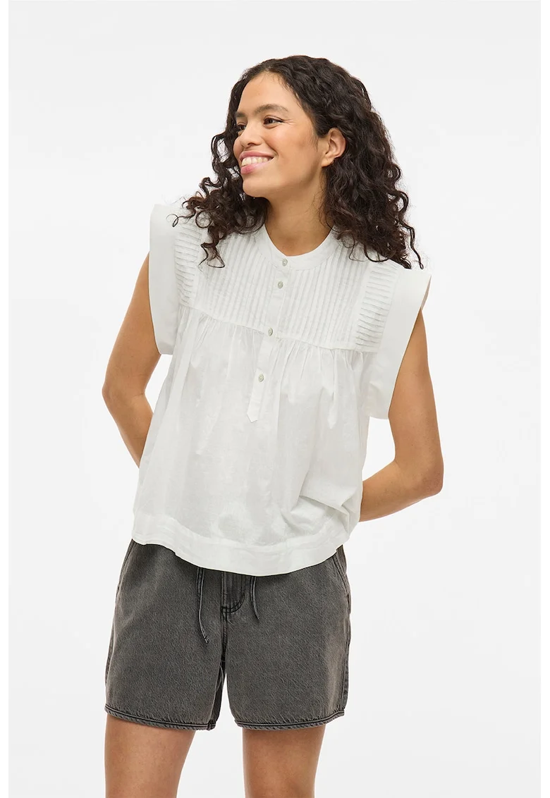 Bluza din bumbac organic cu model uni, Alb