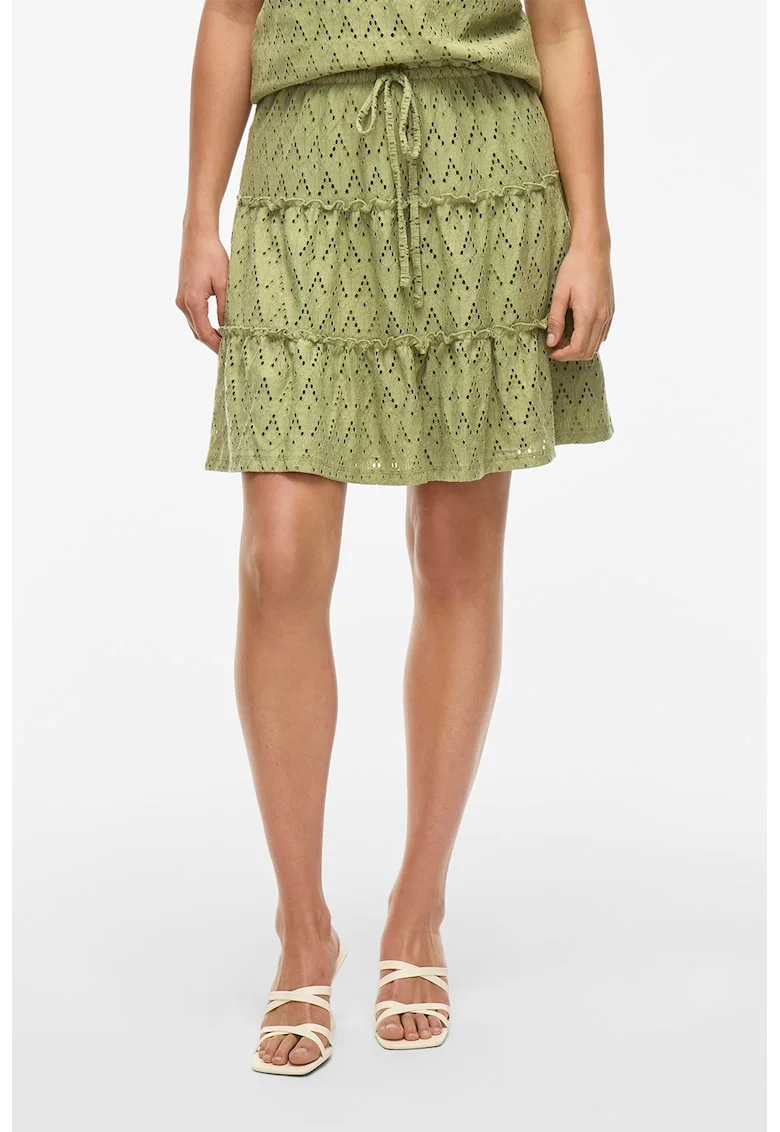 Fusta evazata cu model perforat, Verde