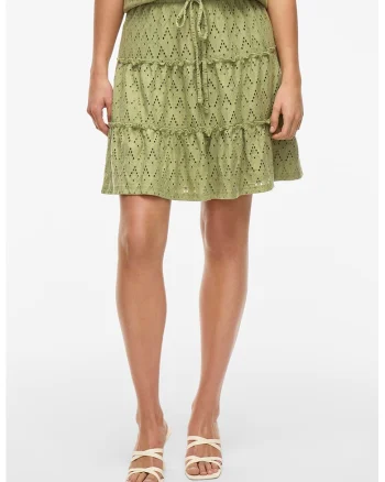 Fusta evazata cu model perforat, Verde