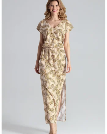 Rochie maxi  M668, bej, poliester 95%, elastan 5%