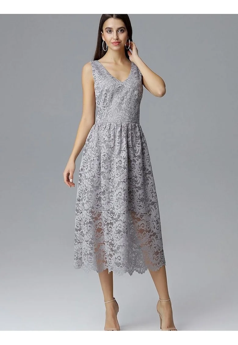 Rochie de seara,  gri, din material elegant,