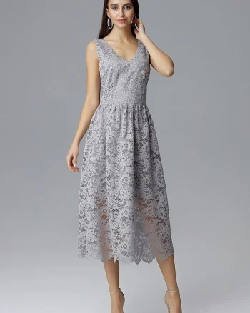 Rochie de seara,  gri, din material elegant,