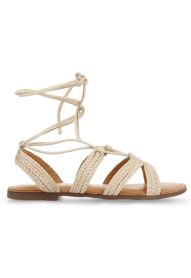 Sandale de piele cu aspect impletit Gladiator, Alb murdar