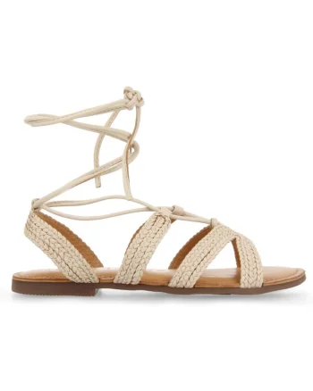 Sandale de piele cu aspect impletit Gladiator, Alb murdar