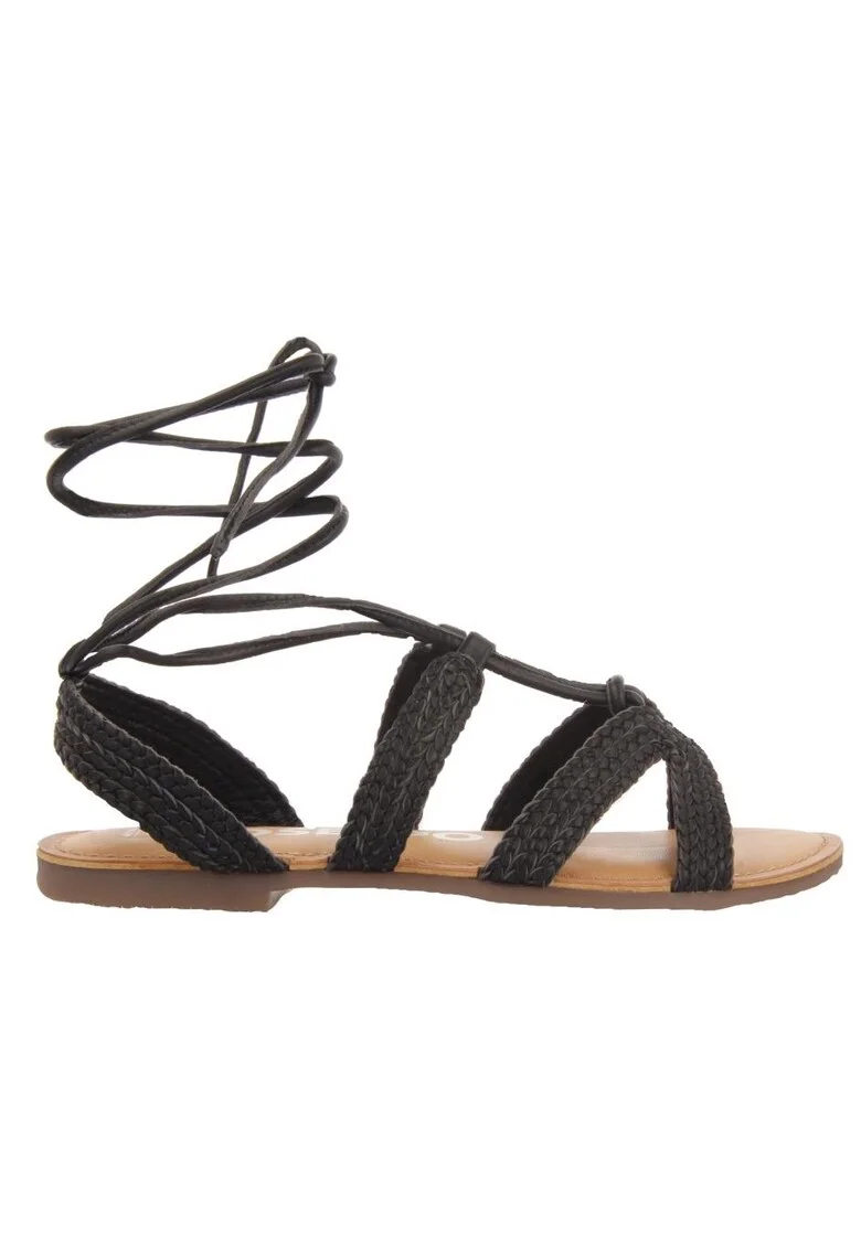 Sandale de piele cu aspect impletit Gladiator, Negru