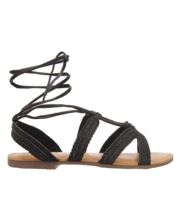 Sandale de piele cu aspect impletit Gladiator, Negru