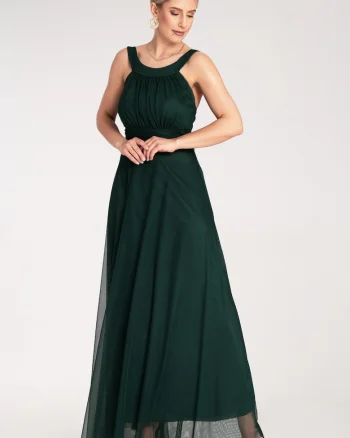 Rochie de seara  maxi, verde, poliester,