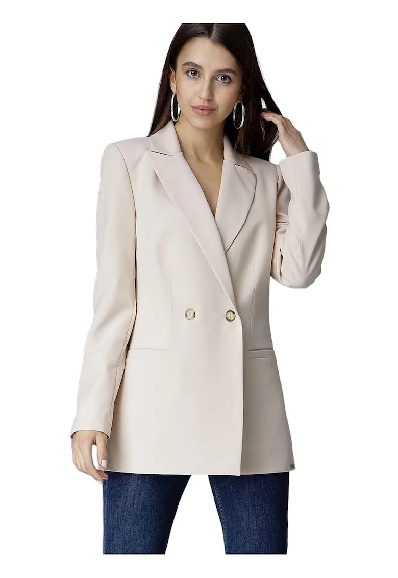 Sacou dama  eleganta, subtire, decolteu in V, bej, poliester/elastan,