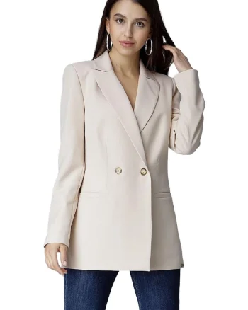 Sacou dama  eleganta, subtire, decolteu in V, bej, poliester/elastan,