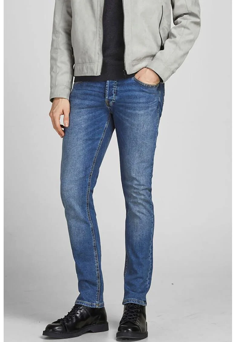 Blugi slim fit cu aspect decolorat Glenn, Albastru