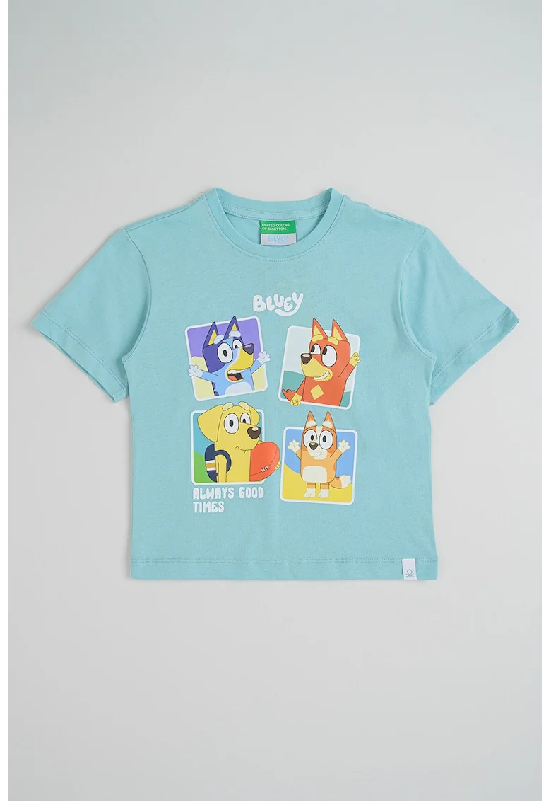 Tricou cu decolteu la baza gatului, Albastru aquamarin
