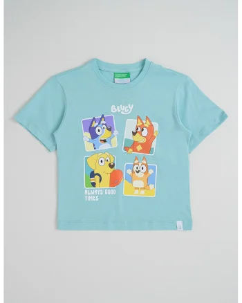 Tricou cu decolteu la baza gatului, Albastru aquamarin
