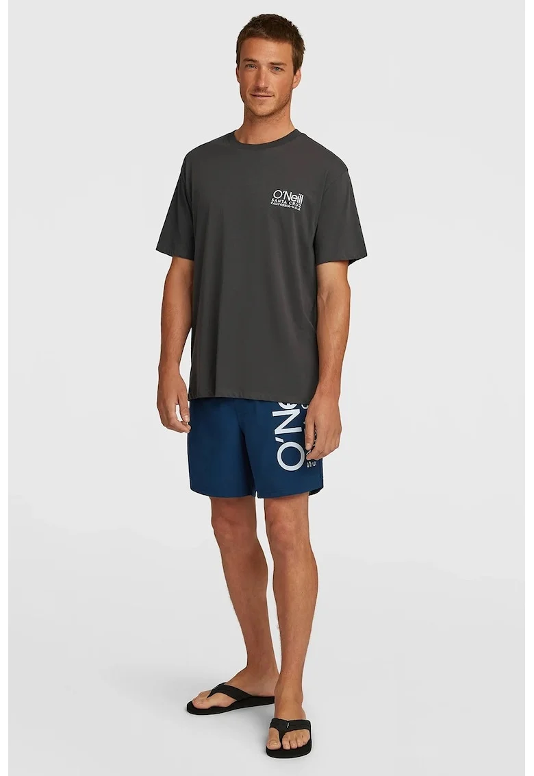 Pantaloni scurti de baie cu talie joasa si imprimeu logo, Albastru indigo