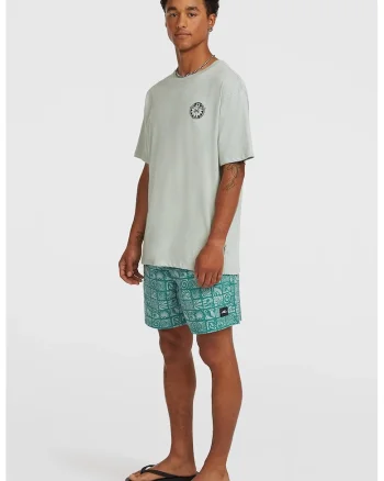 Pantaloni scurti de baaie cu model tropical, Verde persan