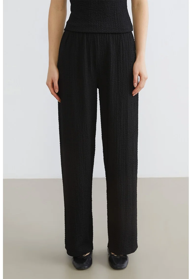 Pantaloni relaxed fit texturati, Negru